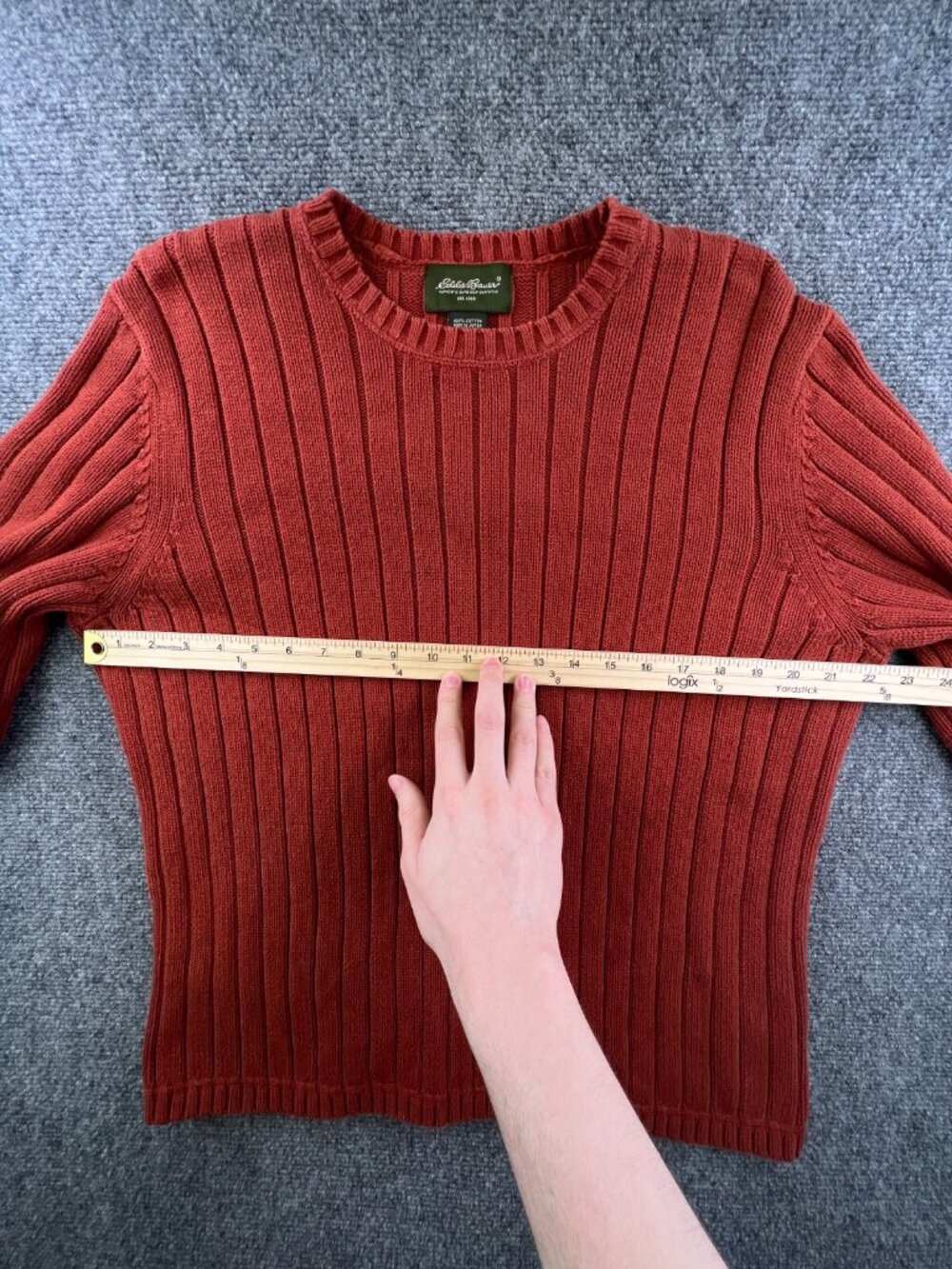 Eddie Bauer Sweater Mens Large Orange Pullover Long Sleeve Ribbed Cotton Adult - Picture 3 of 7